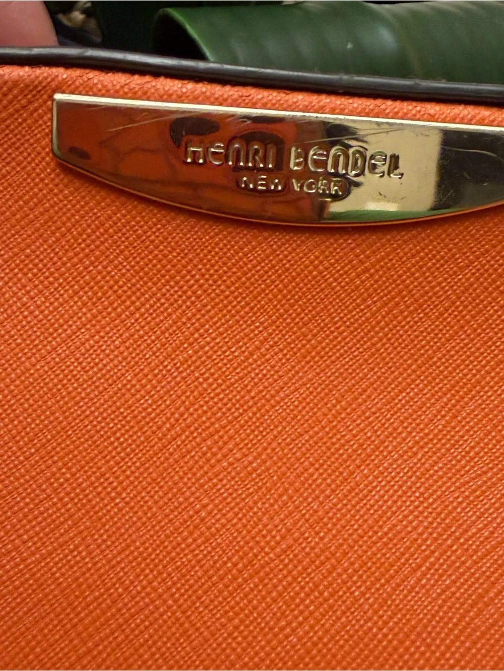 Henri Bendel Orange Saffiano Leather Crossbody Camera Bag